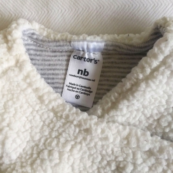 carter's kimono style sherpa vest with striped lining newborn baby girl - Picture 2 of 6